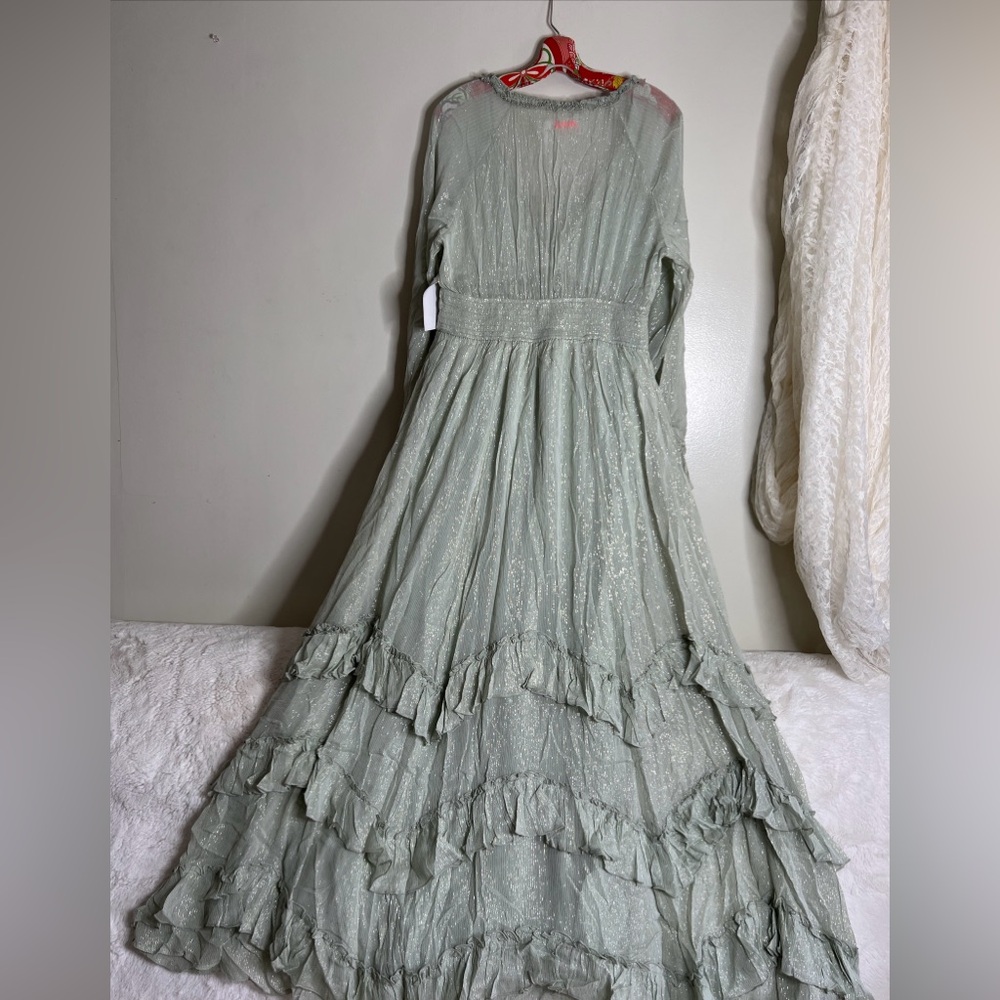 Free People Seraphina Metallic Ruffles Lattice Cutouts Maxi Dress - Picture 7 of 8